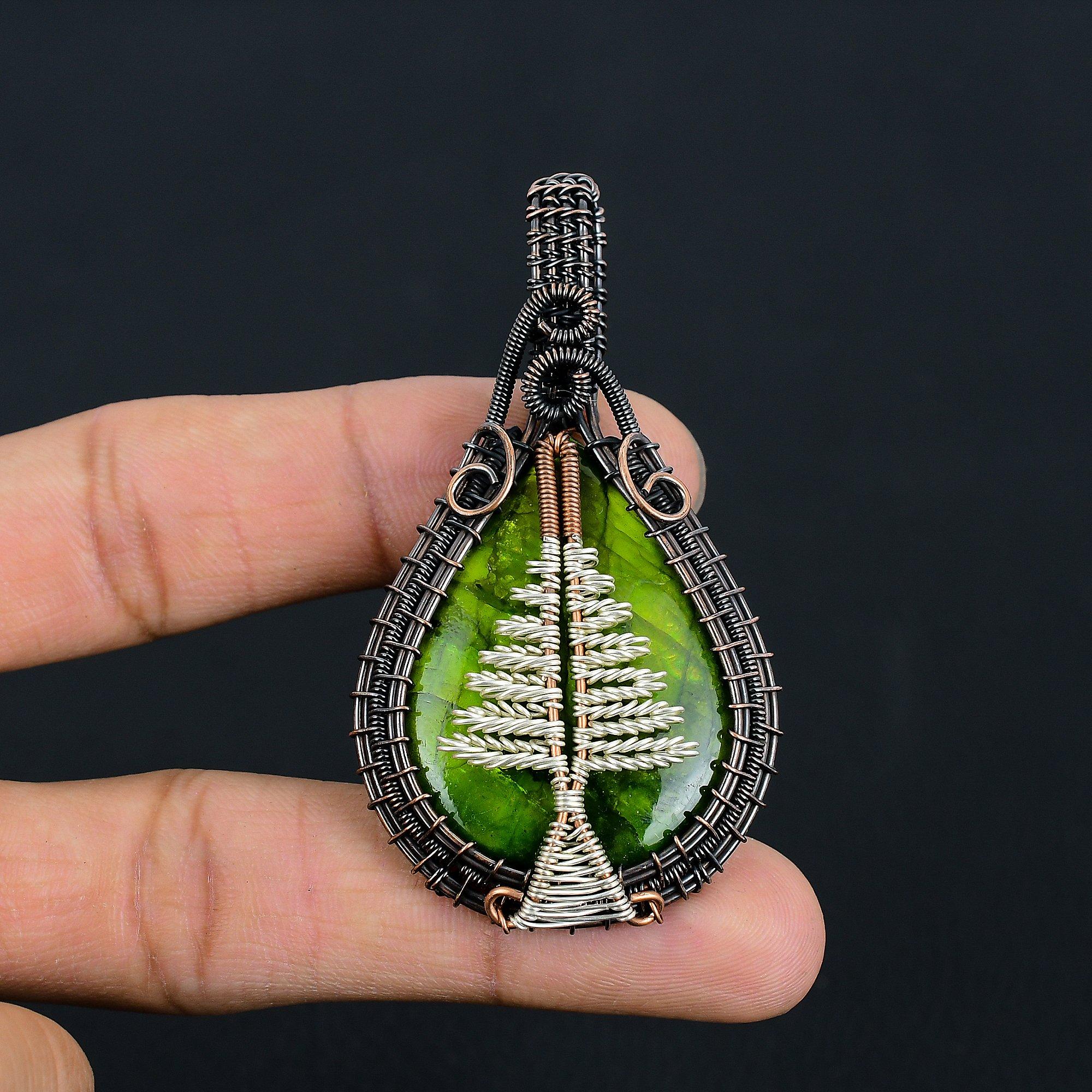 

Green Flash Labradorite Pendant Gemstone Jewelry, 999 Copper Wire Wrapped Tree Of Life Pendant, Handmade Jewelry Birthstone Pendant, Gift For Him 2.55 Inches