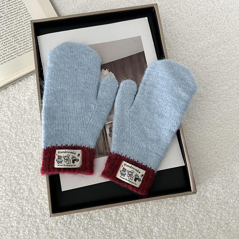 Solid Color Winter Wool Gloves Thicken WarmPlush Furry Fingerless Gloves Knitted Mittens Autumn Outdoor Hand Warmer Mittens New