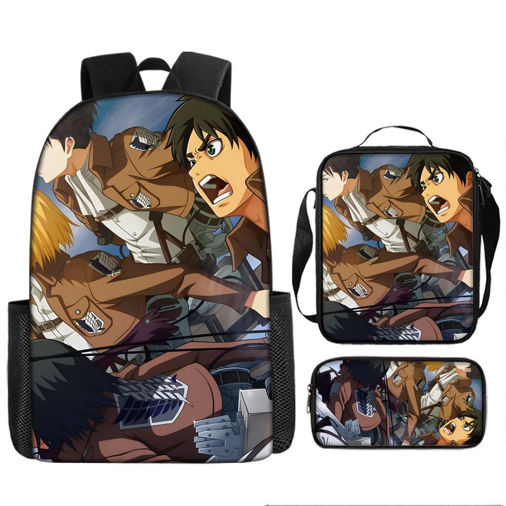 Attack Giant School Bag Anime Men's and Women's Backpacks Student Large Capacity Outdoor Leisure Travel Bag Three-piece Set