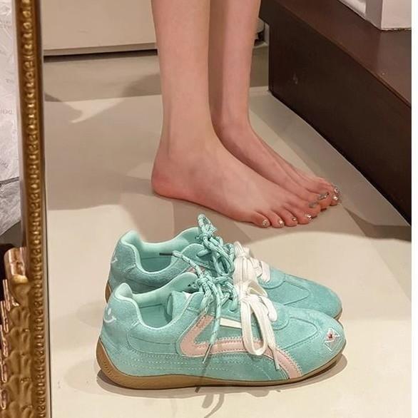Argand Training Shoes Women's New Autumn and Autumn Round Head Mint Green Racing Shoes Versatile Flat-bottomed Casual Sports Shoes