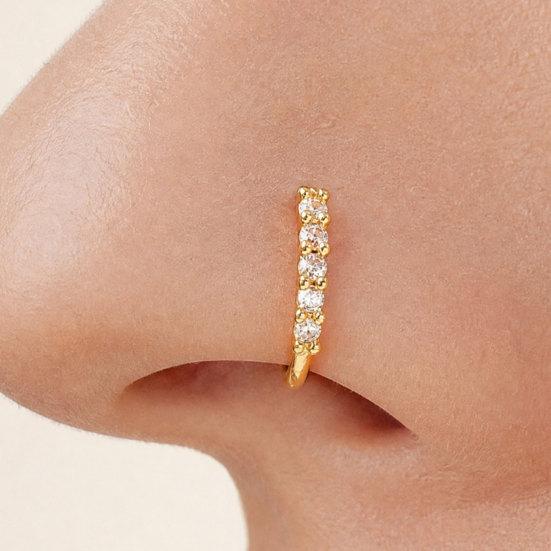 Copper Material Nose Pin, Adjustable Open Buckle Design Nose Ring, No Piercing Rhinestones Encrusted Nose Clip, Lightweight Nose Jewelry
