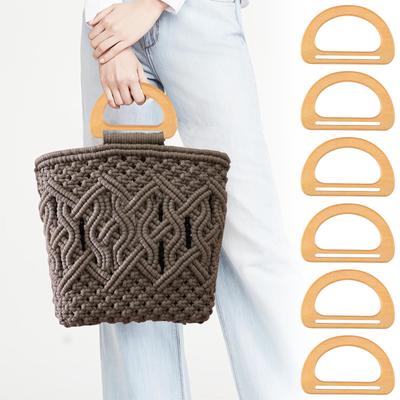 6Pcs Crochet Bag Handles Woven Tole Bag O/D/Sq-Shaped Wood Handle Replacement Part for Bag DIY Making Decor Handbag Handles Acce