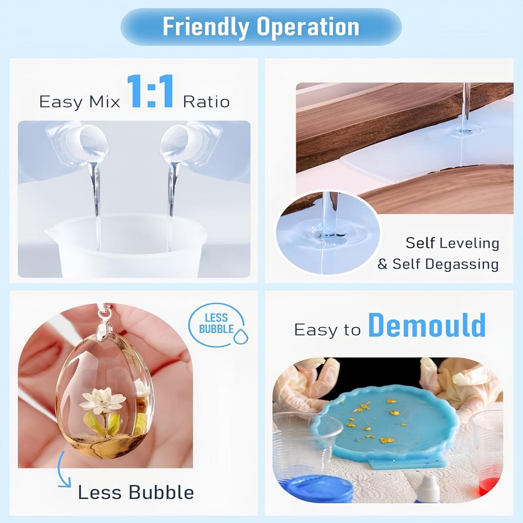 Epoxy Resin Kit 32OZStrong, Bubble-Free, Anti-Yellowing Art Resin ThatSuitable for Casting, DIY, Molds, Easy To Mix 1:1 Ratio
