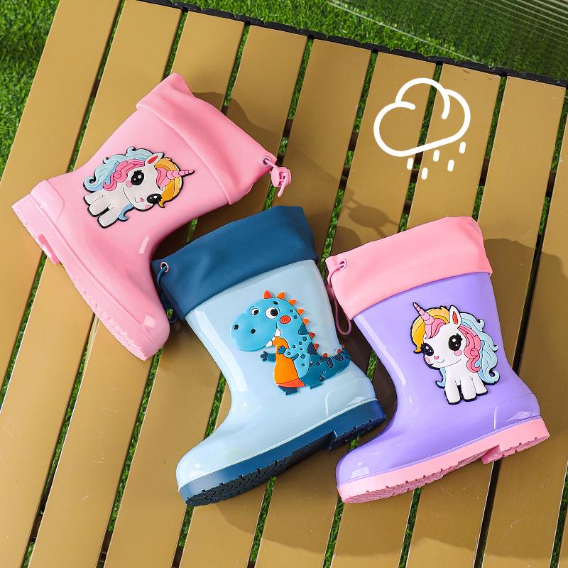 Kinder Cartoon Regenstiefel, Rutschfest mit elastischer Öffnung und weicher Samtsohle für ältere Kinder