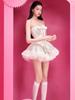 Vietnamese Sweet Bandeau Lace Bow Patchwork A-line Dress