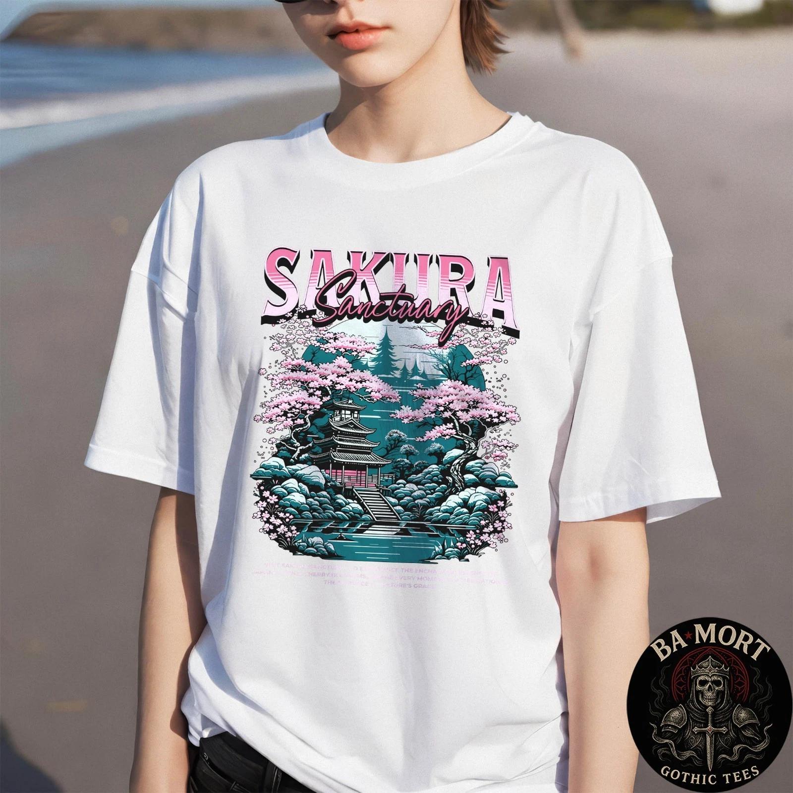 Sakura Sanctuary Japanese Temple Cherry Blossom 100% Cotton T-shirt Mens Tees Top S