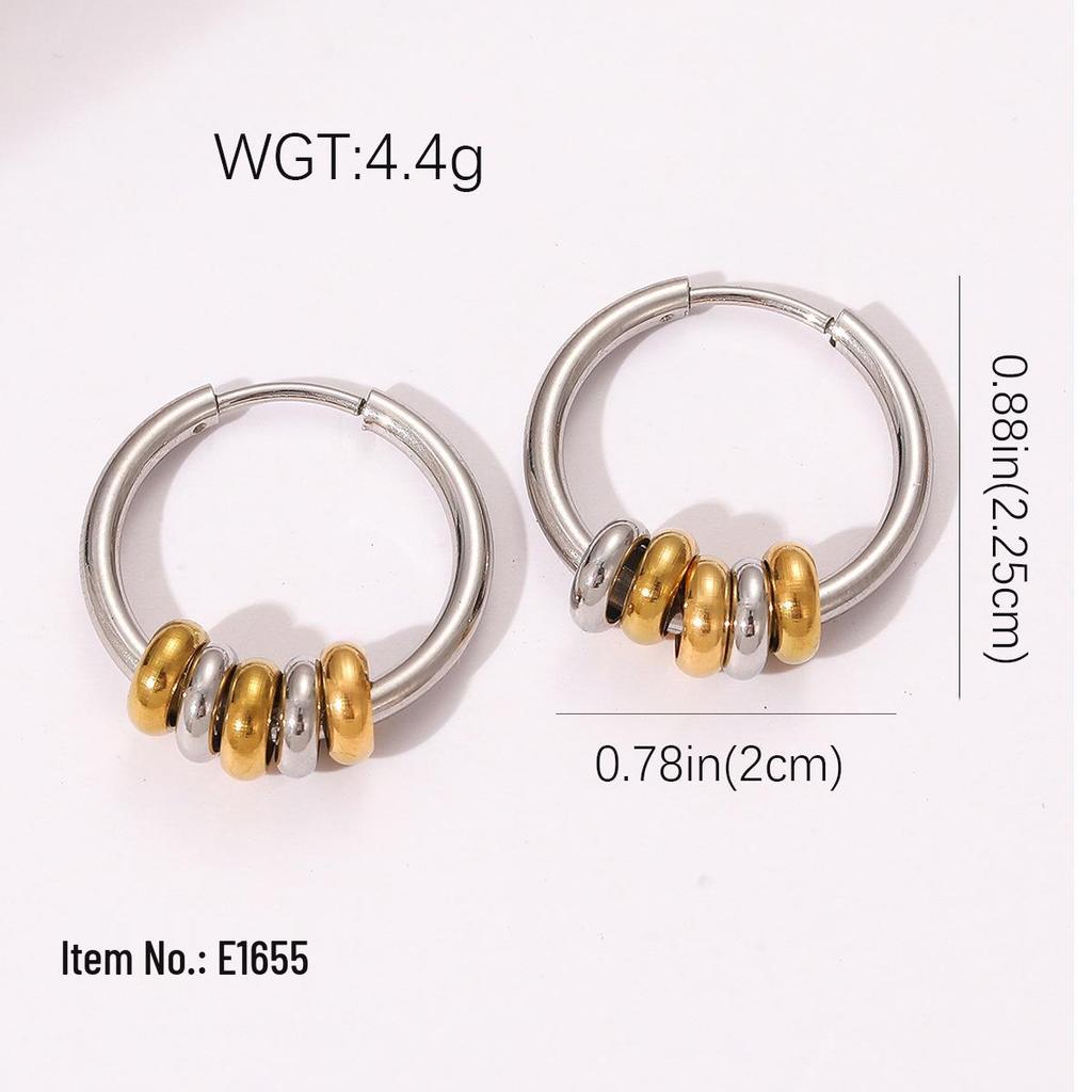 Elegant Color Block Stainless Steel Hoop Earrings for Women - Fashionable and Durable Round Design