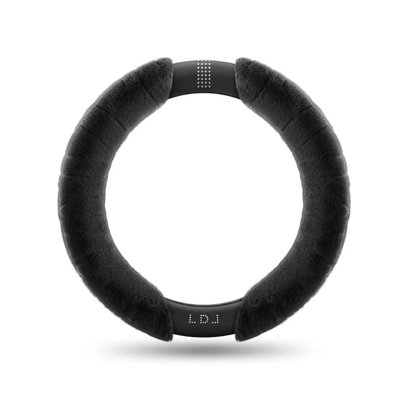 

Чехол на руль автомобиля с декором из страз Пушистый зимний чехол на руль Мягкий теплый плюшевый Универсальный 14,5-15 дюймов серый