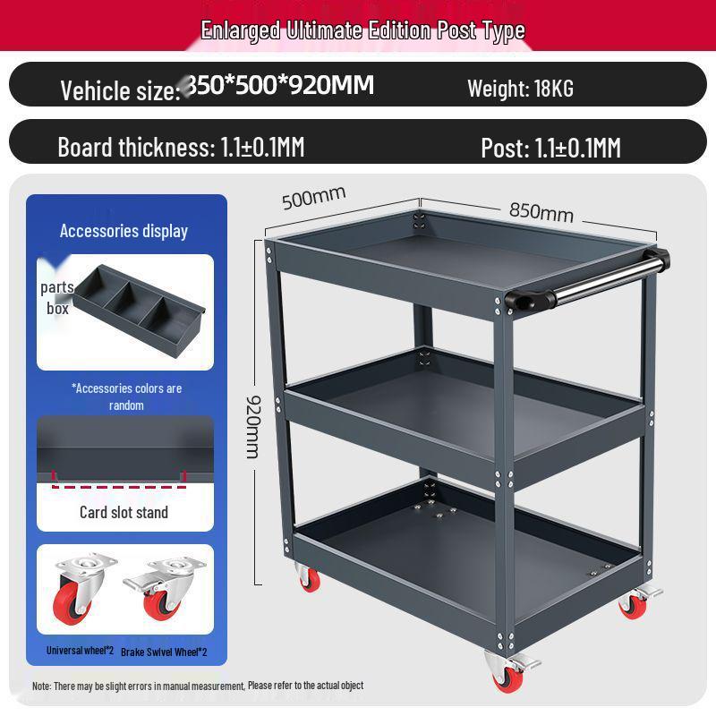 Three-Tier Mobile Tool Cart with Drawer for Auto Repair and Workshop Use