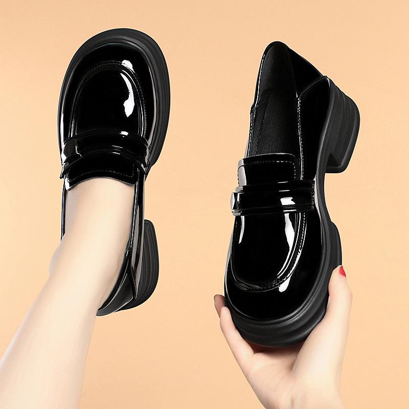 Fashion British Style Small Leather Shoes Women In Spring Autumn New Style Women's Shoes Thick Sole Sponge Cake Soft Sole Single Shoes