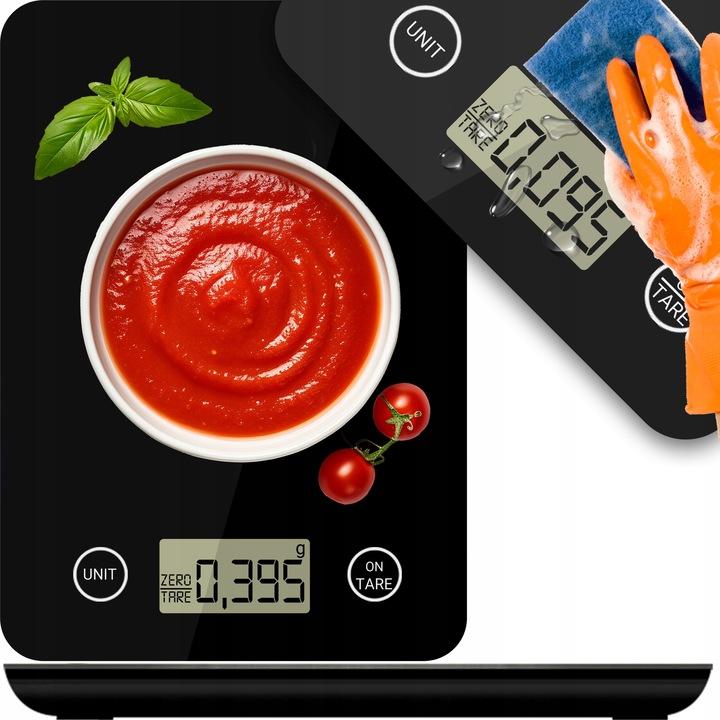 Waga Kuchenna Elektroniczna Lcd Do 5Kg Od 1G Szklana Czarna Domowa Płaska
