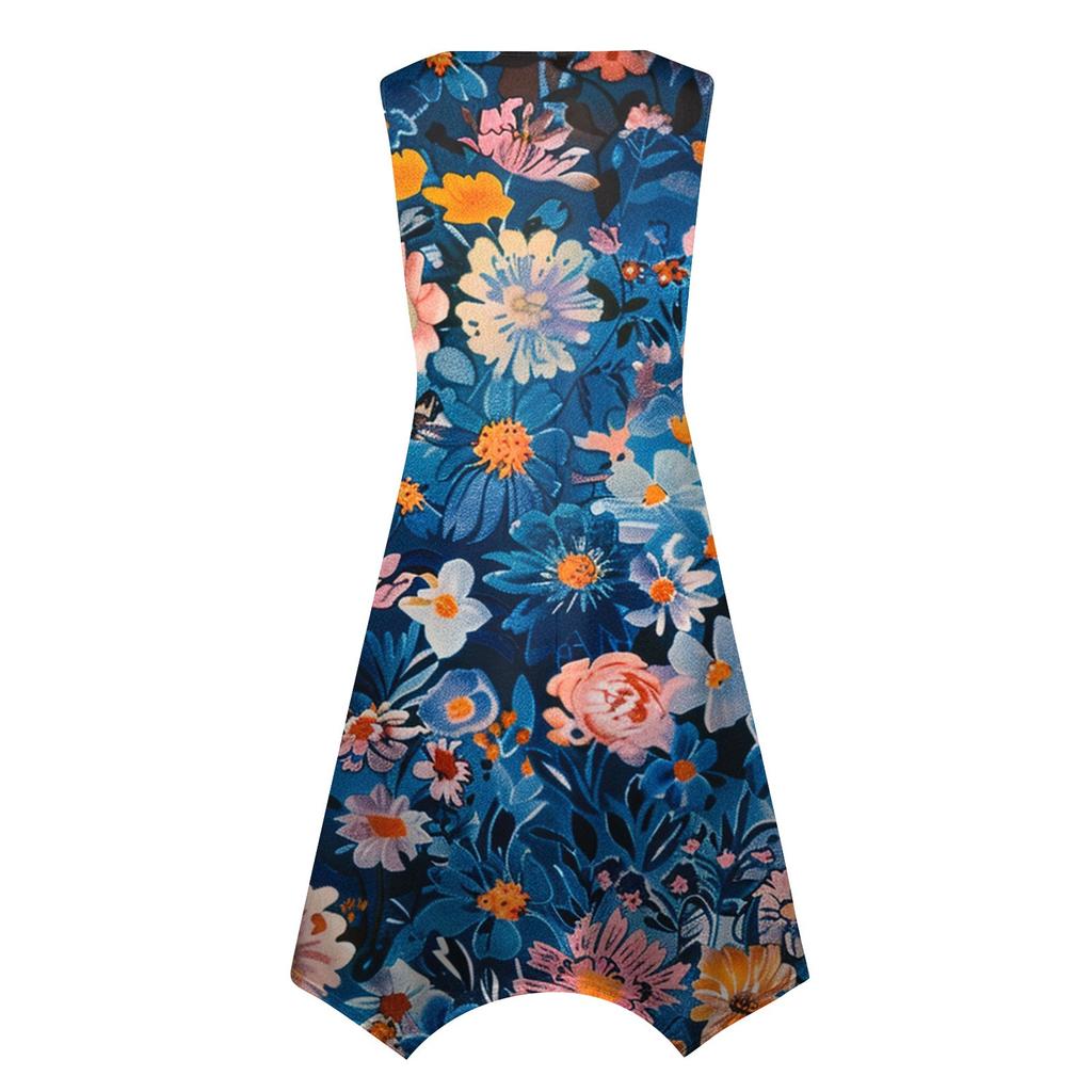 Robe mi-longue décontractée à col rond, sans manches, ourlet irrégulier, imprimé Floral, pour femmes