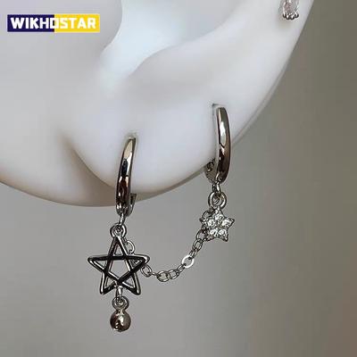 1PCS Silver Color Star Chain Double Ear Hole Stainless Steel Ear Bone Nail Y2K Fashion Hottie Earrings for Women Jewelry