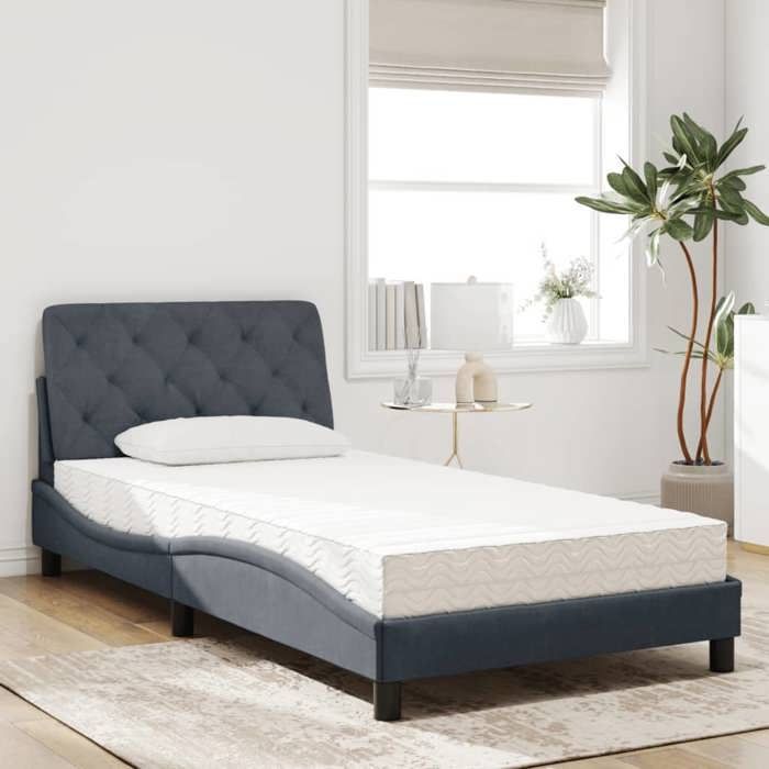 VidaXL Lit avec Matelas, Lit Rembourré avec Coussin de Tête de Lit, Lit Simple, Lit Adulte de Chambre à Coucher Intérieur, 3208641