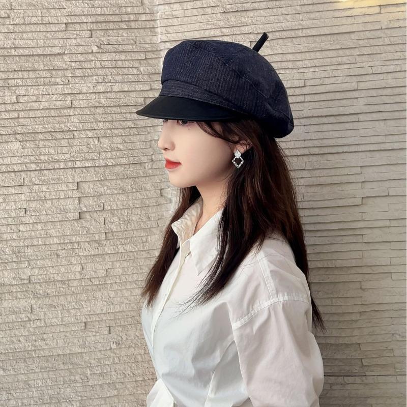 25 Early autumn new cotton and linen retro leather brim octagonal hat women's street fashion newsboy hat tide