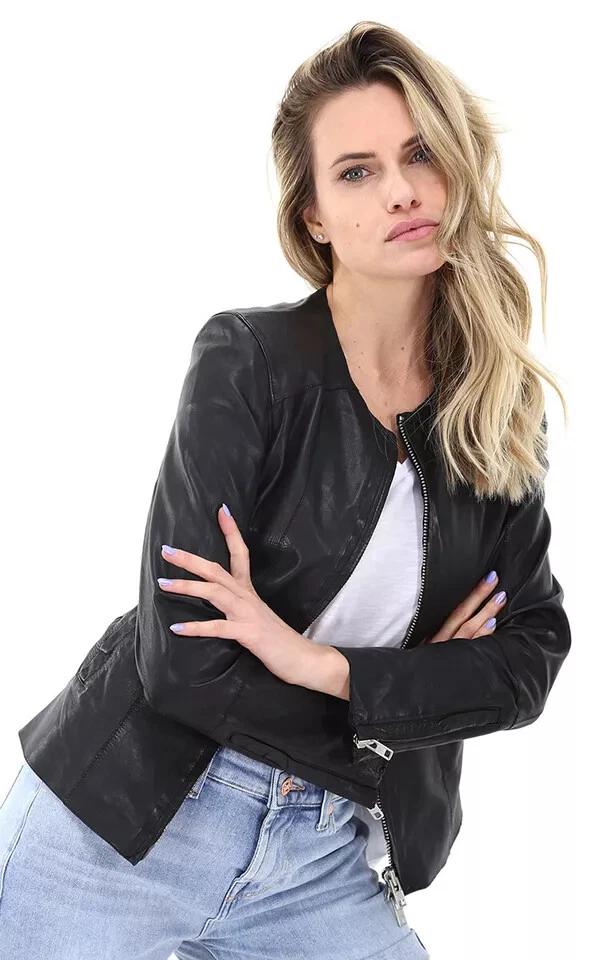 Women's Motorcycle Jacket Black Leather Original Genuine Lambskin Handmade Biker