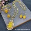 Natural Amber Yellow Crystal Jewelry Set Women Original Design Necklace Ring Earrings Bracelet With Star Moon Cloud Motifs