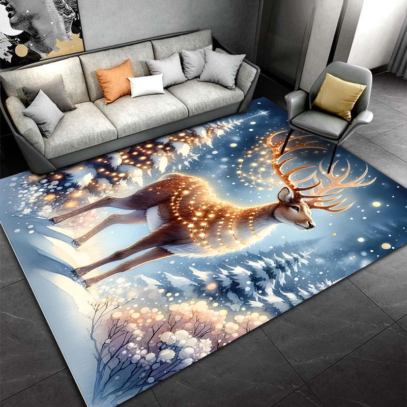 "Winter Deer Carpet with Snowy Forest Lights, Elegant Home Decor" Suitable for use as an anti-slip for living room bedroom sofas