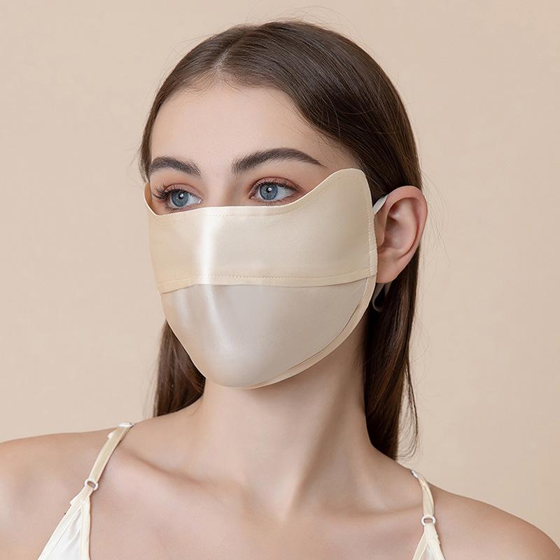Women's Summer Silk Sun Protection Mask - 100% Mulberry Silk, Anti-UV, Breathable Veil with Eye Corner Shield.