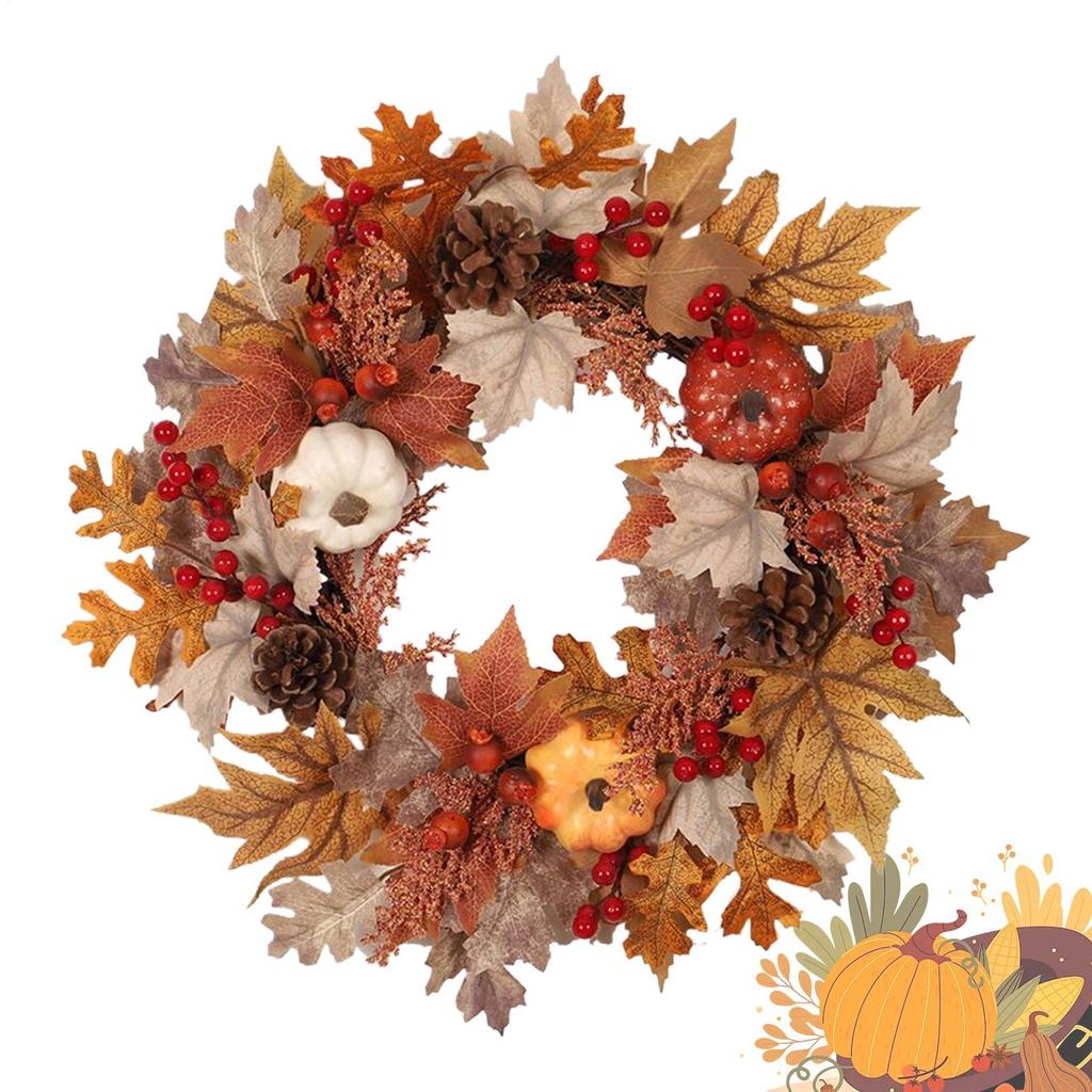 Thanksgiving Wreath  Fall Wreaths Pumpkin Berries Wreath Autumn Scene Decor Thanksgiving Harvest Festival Wreaths for Home
