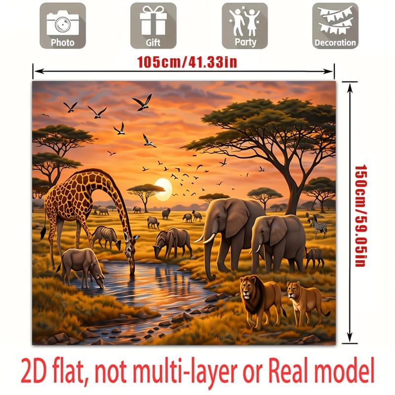 1Pcs African Safari Lion Cub Elephant Herd Decoration Background Jungle Backdrop Decorations For Photo Studio Photo Booth Party