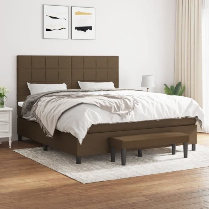 3136616 vidaXL Lit à sommier tapissier avec matelas Marron foncé 180x200 cm