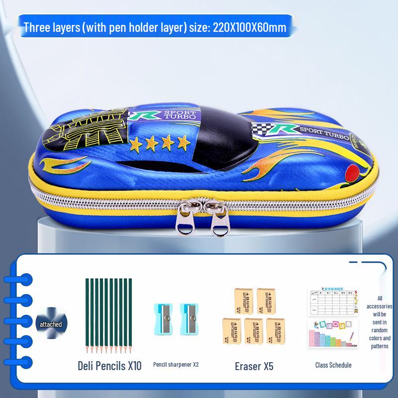 Multifunctional Pencil Case for Kids - Boys' & Girls' School Supplies Stationery Bag with Car Theme