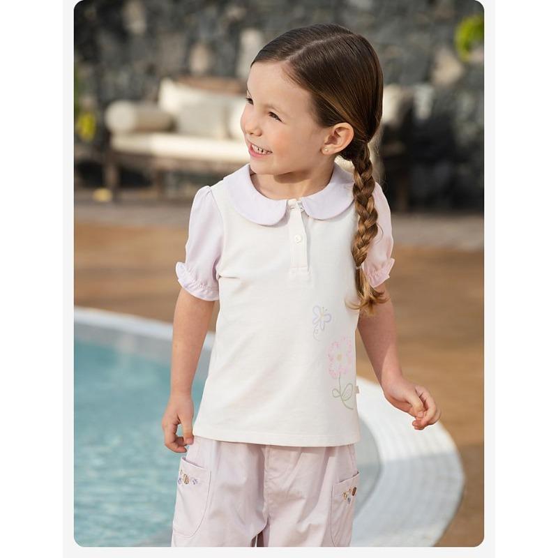 David Bella Girls' Polo Shirt New Summer Dress Children's Short Sleeve T-shirt Middle and Large Children's Stylish Top