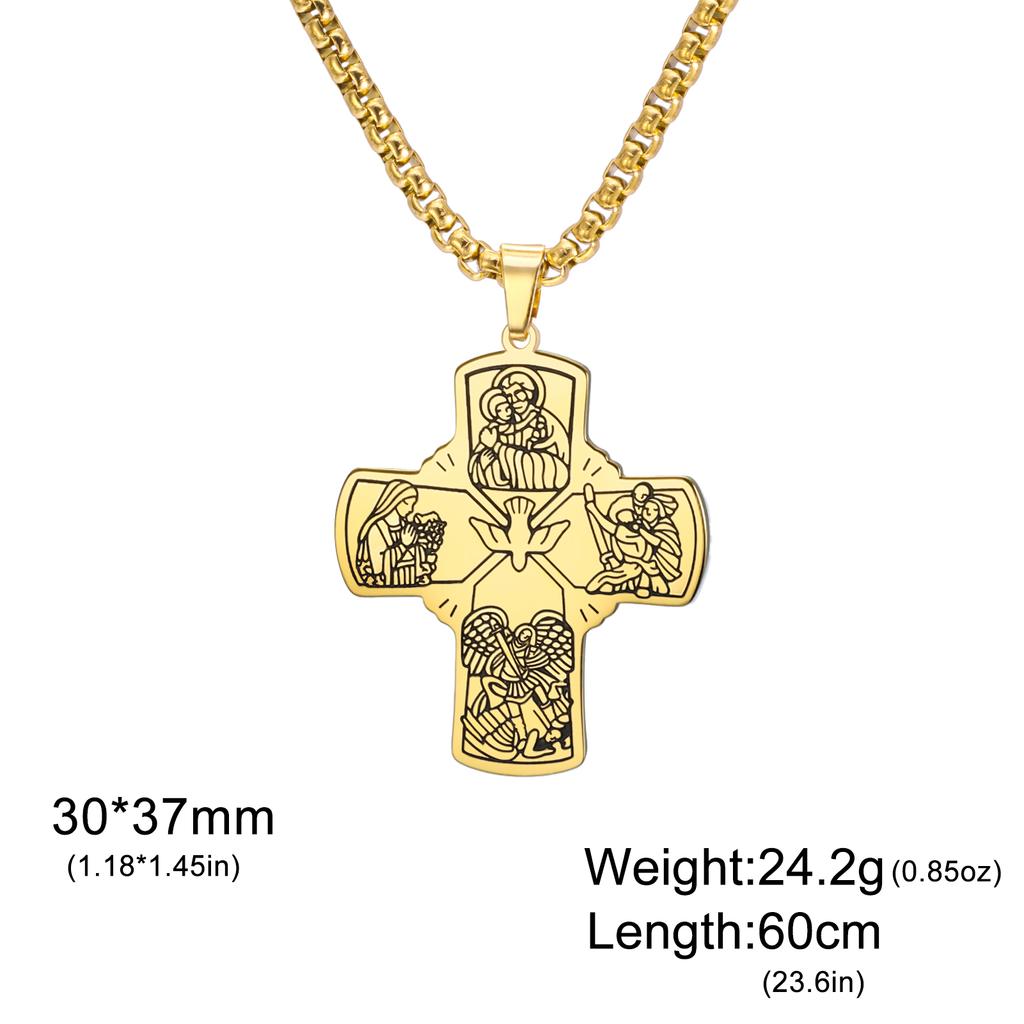 Christian Holy Spirit Cross Necklace for Men Women Engraved Religious Icon Pendant Amulet Jewelry Catholic Protection Gifts