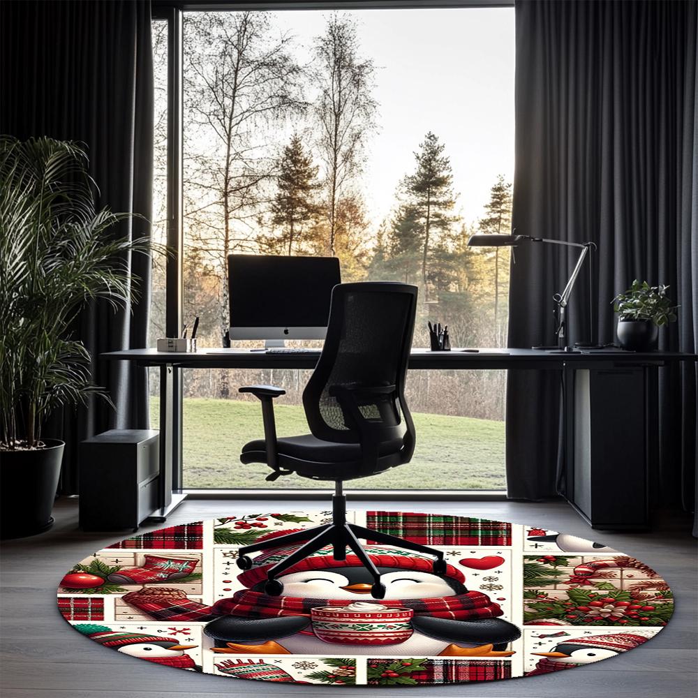 Christmas Animals Printed Round Rug Carpet Chair Rug Area Rug Entryway Doormats,for Office Chair Living Room Bedroom Kitchen Room.