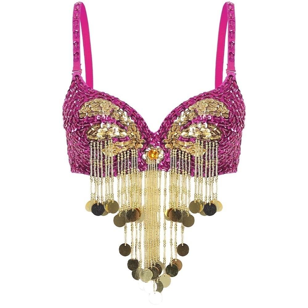 Adjustable Straps Belly Dance Tops Shiny Beaded Tassels Bra Sequins Bra Tops Stage Performance