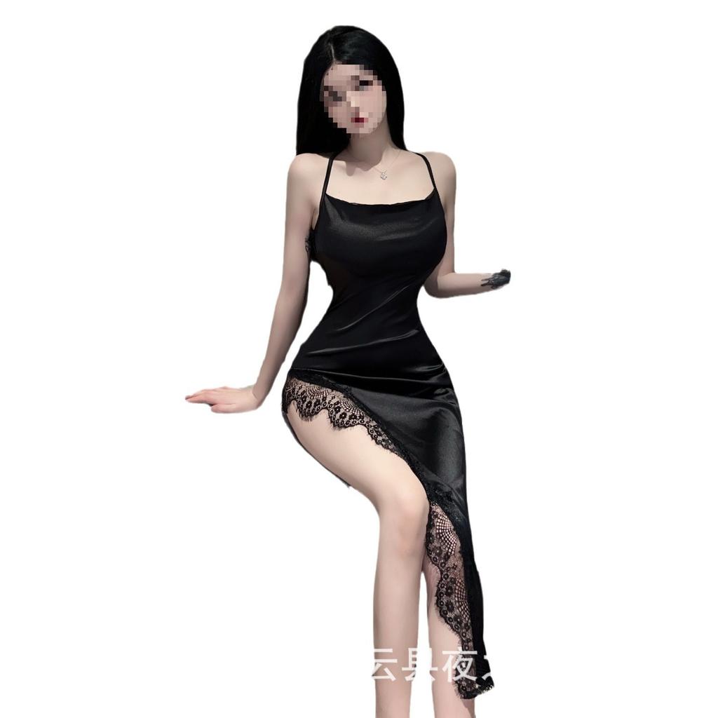 Sexy Split Fork Royal Sister Wind Ball Girl Pure Lust Backless Lace Women's Sexy Underwear Sex Night Fan Dress