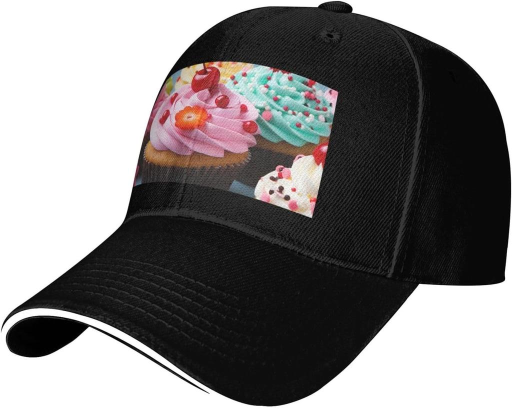 Cupcake Print Baseball Cap Polyester Adjustable Casual Summer Sun Protection Dad Hat