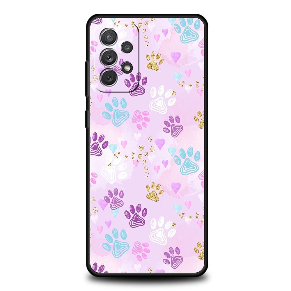 Phone Case for Samsung Galaxy A13 A15 A17 A07 A21S A22 A23 A25 A31 A73 A32 A52 A52S A41 5G Soft TPU Shell Dog Footprint Paw Cute