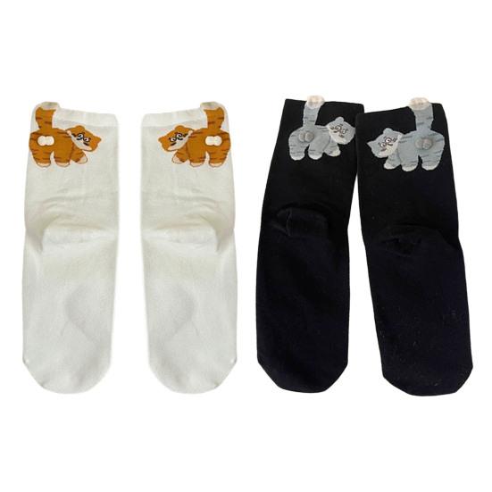 2 Pairs Cat Socks with 3D Balls Funny Cartoon Cat Socks Casual Crew Socks Christmas Birthday Gifts for Cat Lovers Men Women