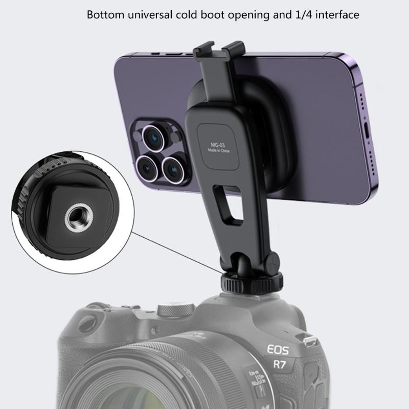 Metal Phone Tripod Mount 360 Smartphone Adapter with 1/4" Cold Shoe Mount Adjustable Cellphone Clamp Stand
