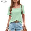 New Women's T-shirt Square Neck Hollow Short Sleeve