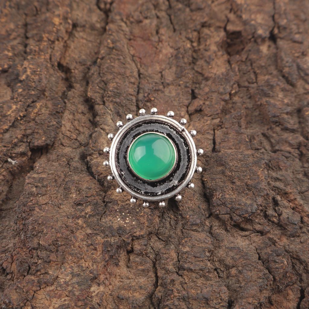 Sisters Day Sale Green Onyx Gemstone 925 Sterling Silver Elegant Stackable Ring RR-49-32