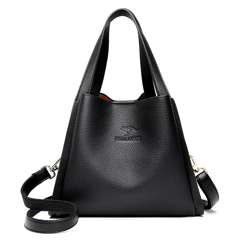 Мягкая кожаная сумка-шоппер для женщин Высококачественные сумки Однотонная сумка через плечо