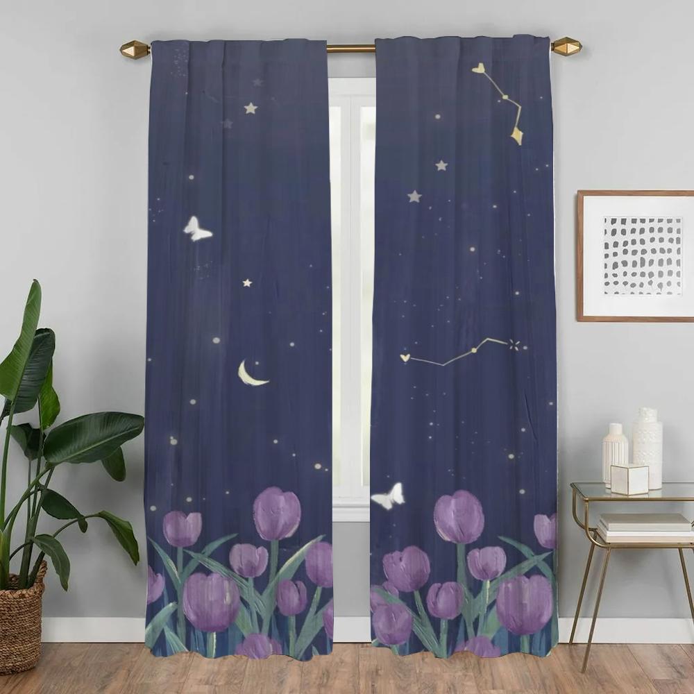 The Edge of the Flower Kitchen Curtains for Living Room Blackout Curtain Halloween Decoration Home Interior Curtains 2 Pieces