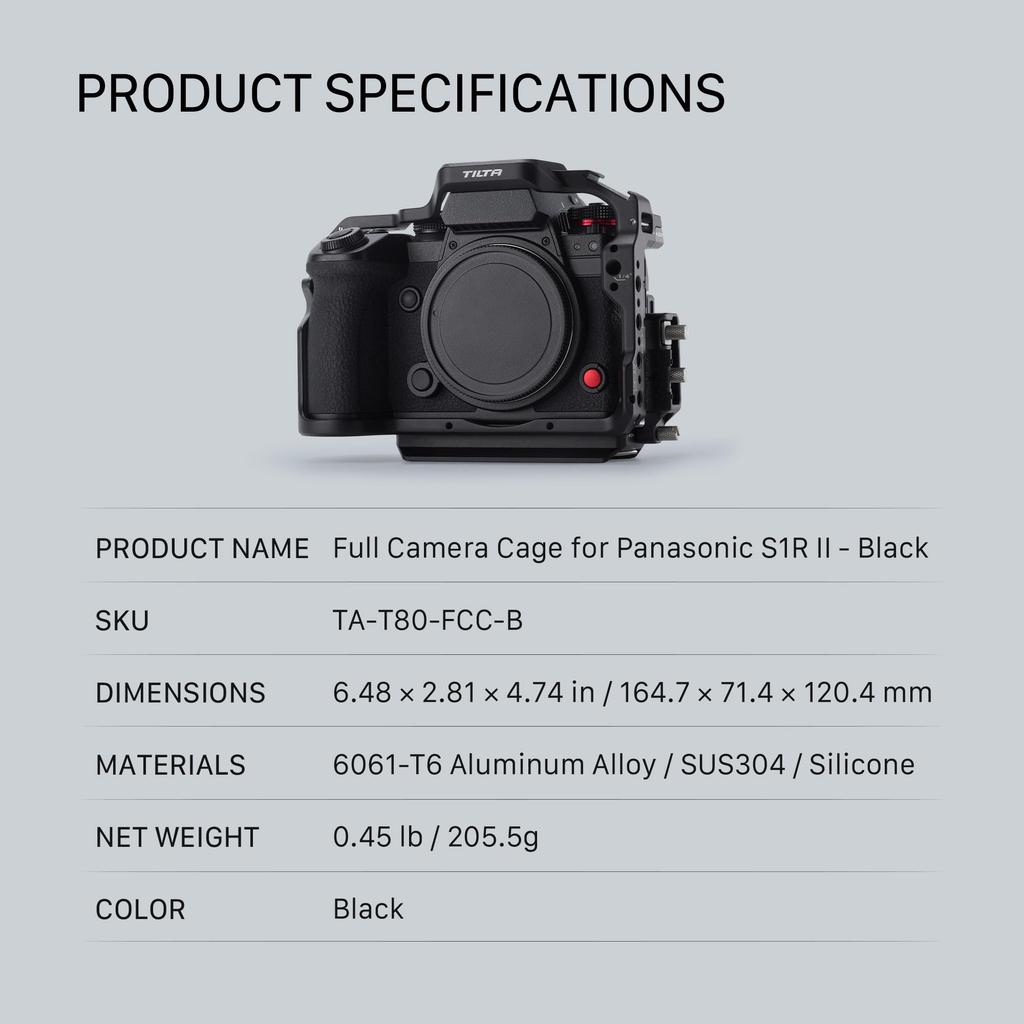 Tilta Full Camera Cage Compatible with Panasonic G9II Black Clamp Cold Shoe inch Thread Slotted Hex Wrench Included S1RII, S1II, S1IIE, S5II, –
