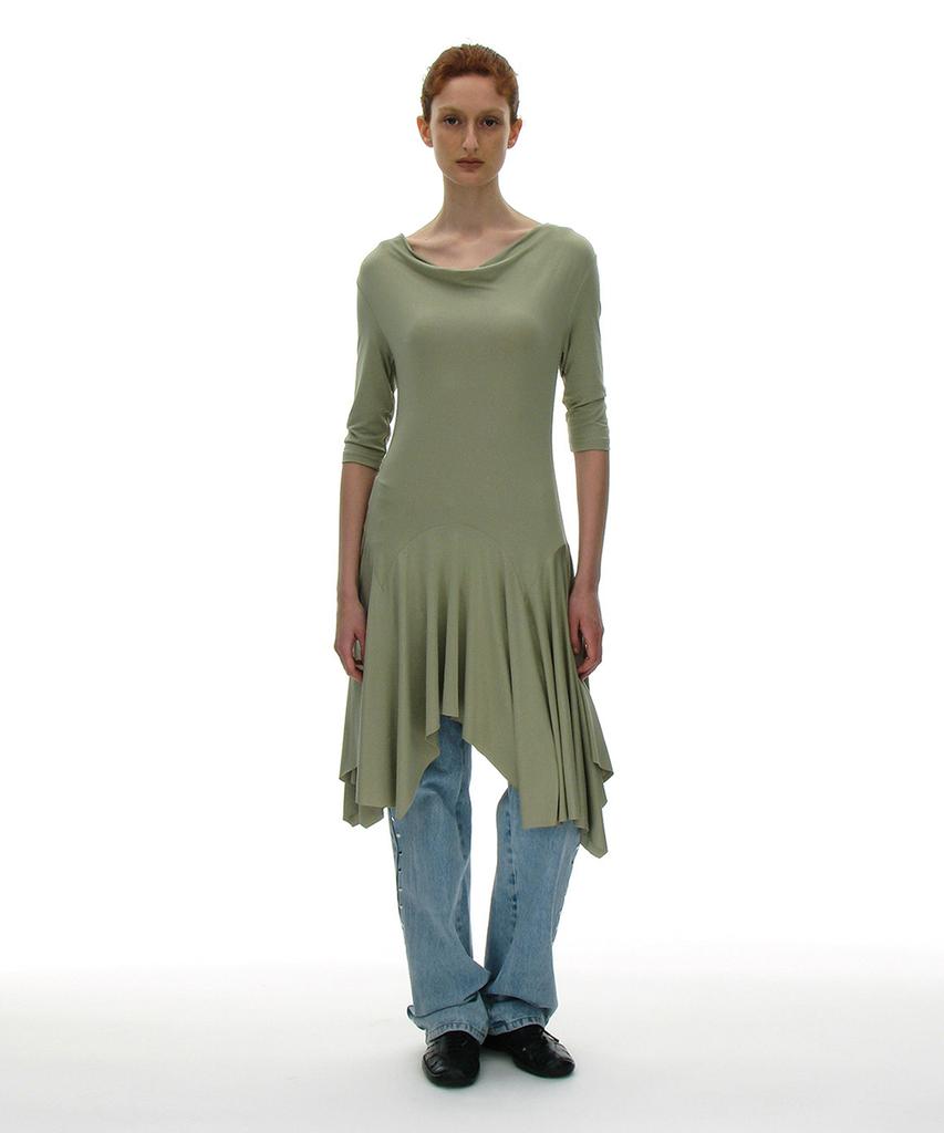Partimento Woman Cowl Neck Asymmetrical Jersey Dress_Light Green