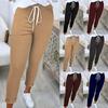 2026 Women's Solid Color Tie-Waist Cuffed Long Pants - Versatile European & American Style
