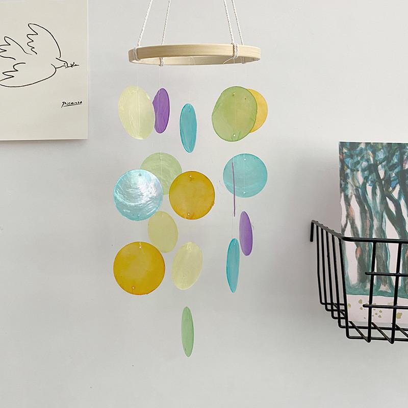 1pc Fresh And Simple Seashell Wind Chime Decoration Minimalist Pastoral Style Living Room Study Balcony Decoration Pendant, Outdoor Rainbow Wind