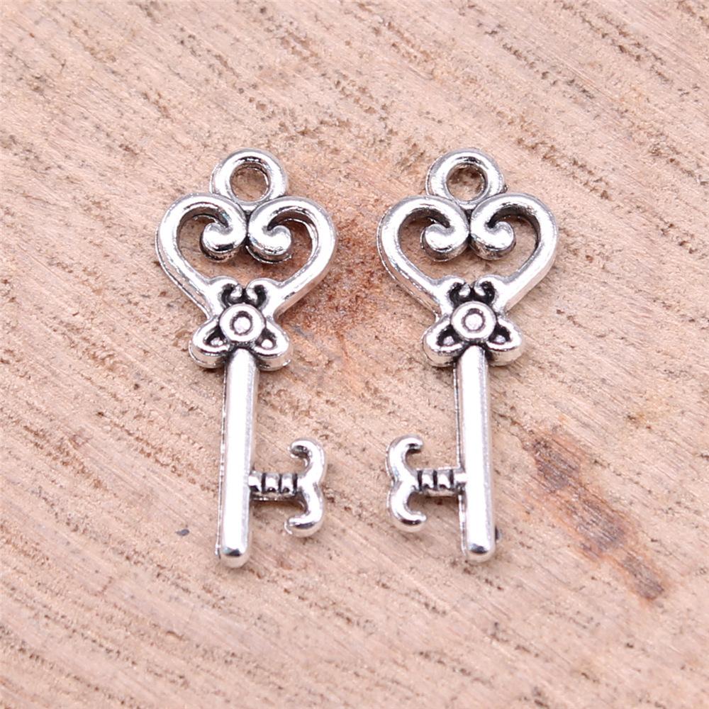 20pcs Key Charms Pendant Antique Silver Color Vintage Key Charm Pendants Jewelry Accessories DIY Retro Key Charms