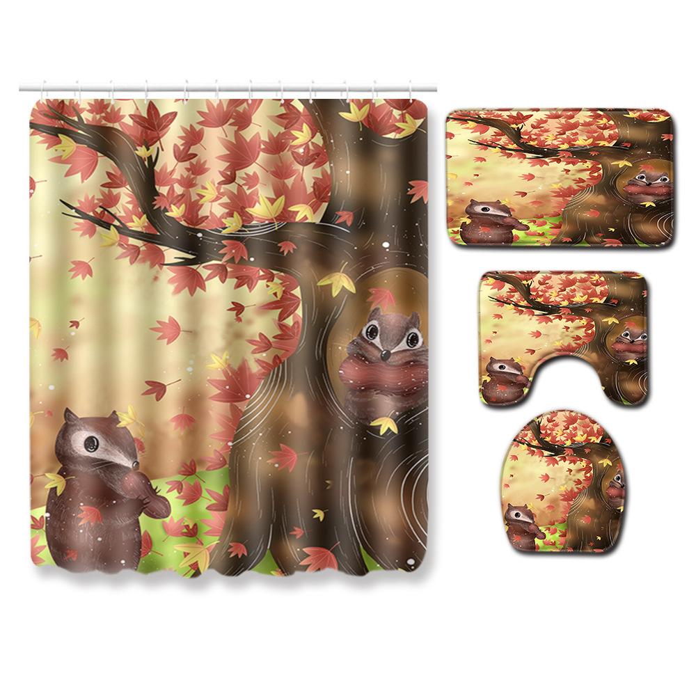 

Healing Tree Hole Bathroom Shower Curtain Floor Mat Toilet Cover Foot Mat Four-Piece Pattern Size Shower curtain 180 * 180cm + 45 * 75cm
