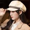 Windproof Octagonal Hat Warm Painter Hat Personality Pu Leather Beret  Autumn