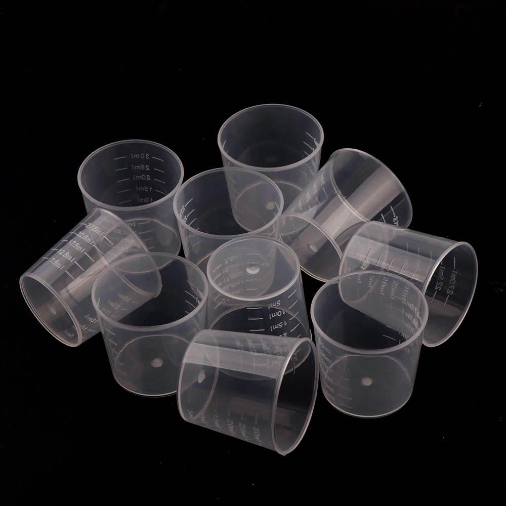 10pc 20ml 30ml Clear Plastic Liquid Measuring Cups Graduaeted Laboratory Test Cylinder With Scales For Resin Silicone Mold Tool