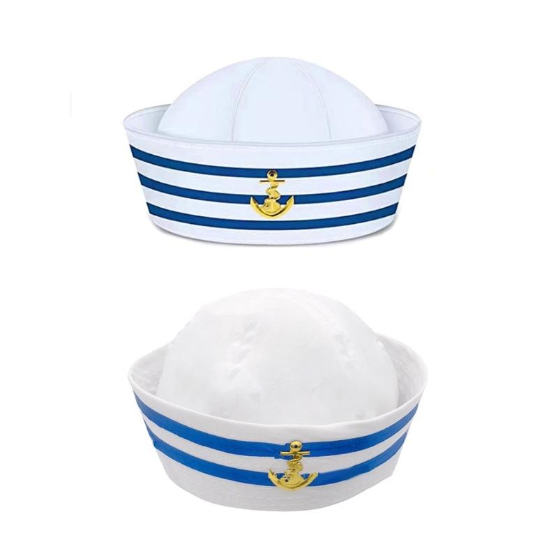 Sailors Ship Captain Hat Blue&White Stripe Hat Adult Teens Navy Cosplay Hat