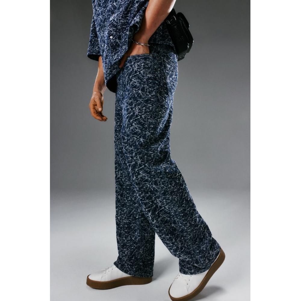 H M Pattern Baggy Jeans Blue Pattern